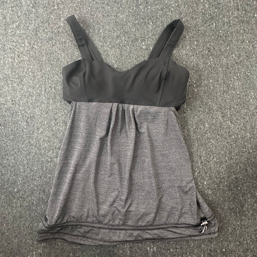 Lululemon No Limits Tank Women 8 Gray Black Space Dye Activewear 2-in-1 Bra Top